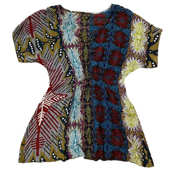 Fei by Anthropologie Silk Blouse Dress | Rare Print Smocked Waist Boho Tribal, S - Picture 1 of 5